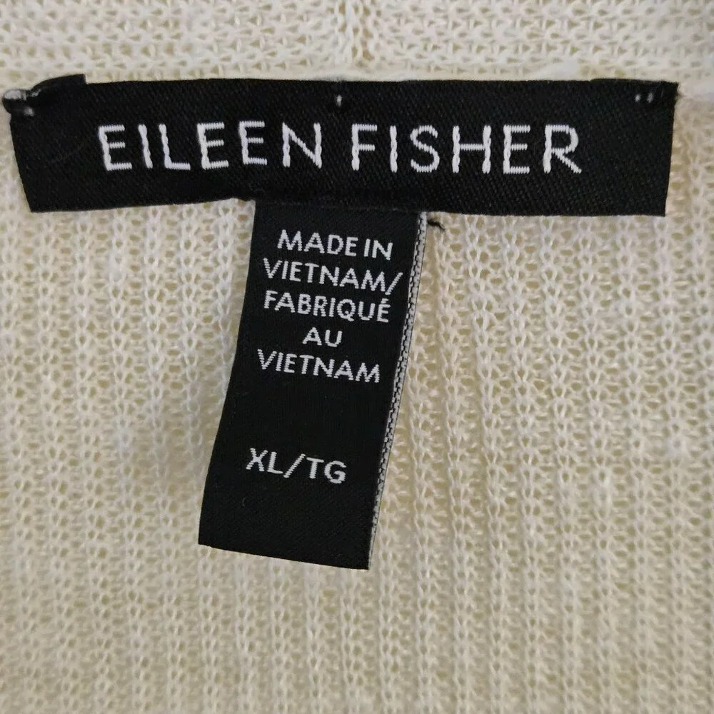Eileen Fisher High Collar Organic Linen Cotton Open Cardigan Sweater Size XL